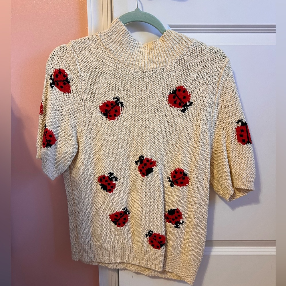 Anthropologie maeve ladybug puff sleeve top size L